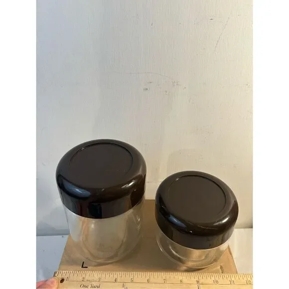 2 Heller Designs INC glass containers brown lids USA VTG